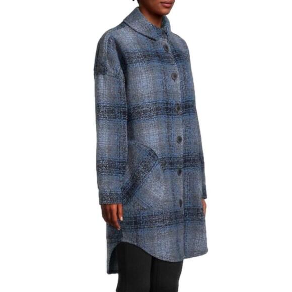 🚓 Britney Longline Shacket Blue Plaid Small - Picture 3 of 13